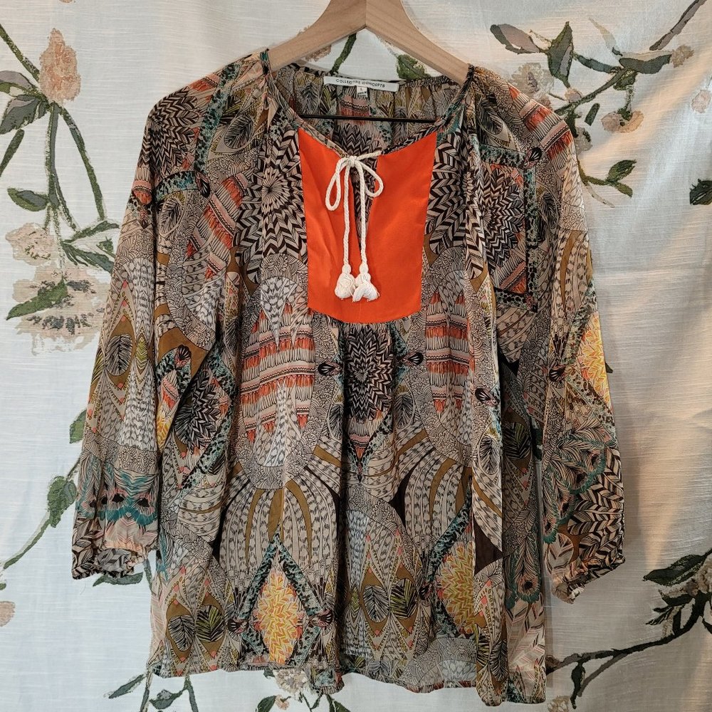 Collective Concepts Boho 3/4 Sleeve Blouse Top